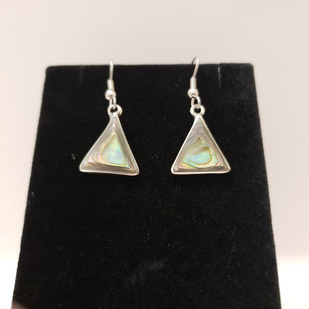 Abalone Shell Dangle Drop Pierced Earrings Triang… - image 3